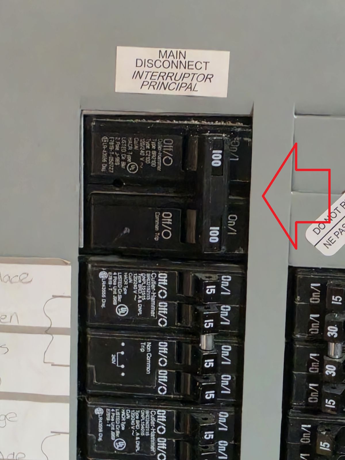 Example close-up of a main electrical breaker